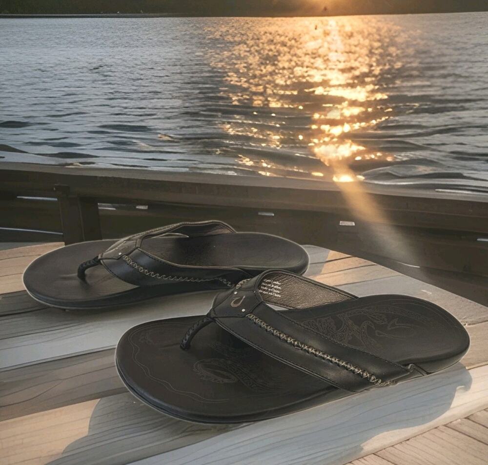 Olukai Mea Ola Mano Men's Sandals Flip Flops Black / Dk Shadow Size 15
